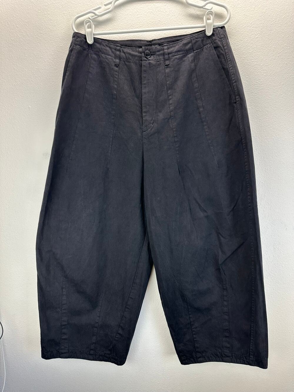 Pas De Calais Wide Leg Trousers Black/Gray Barrel Leg Cotton 36/4